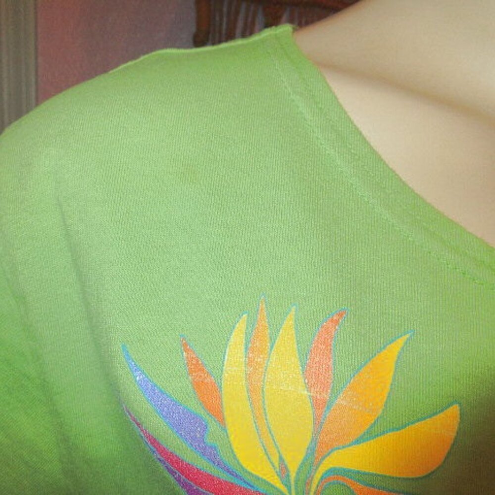 Sabaku Art Paradise T-Shirt Dress Size M Pockets Stretch Birds Lotus Floral Boho - Picture 4 of 12